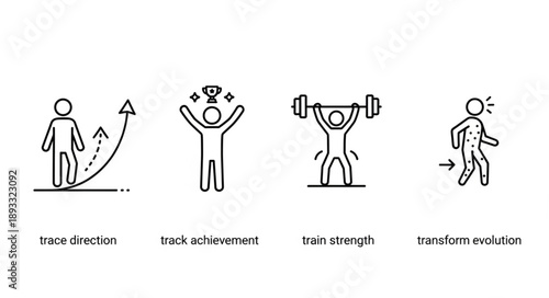 Set of icons representing human progress and achievement.