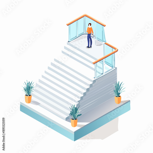 Person Standing on Staircase.