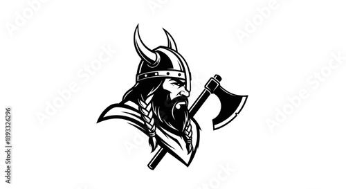 Viking Warrior Head with Axe Emblem.