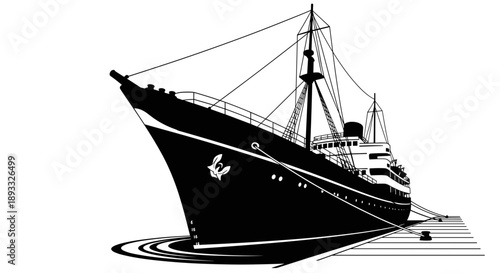 Vintage Ocean Liner Docked at Port Silhouette.