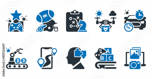 A set of 10 mix icons as mmog, sports simulator, strategy