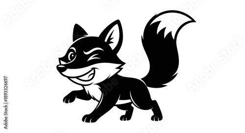 Winking Black Fox Cartoon Character Illustration.