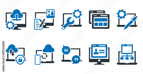 A set of 10 mix icons as data management, content management, technical support