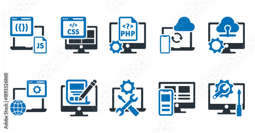 A set of 10 mix icons as js, css, php