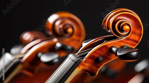 taut. Close-up of violin strings stretched taut over dark polished wood, reflective metallic lines. product launch decks, UI/UX mockups, designed for product launches and innovation pitches.
