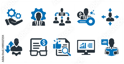 A set of 10 mix icons as best service, personal development, delegating task