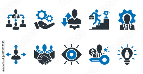 A set of 10 mix icons as delegating task, best service, development direction