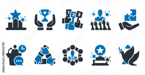 A set of 10 mix icons as abilities, success, vote counting