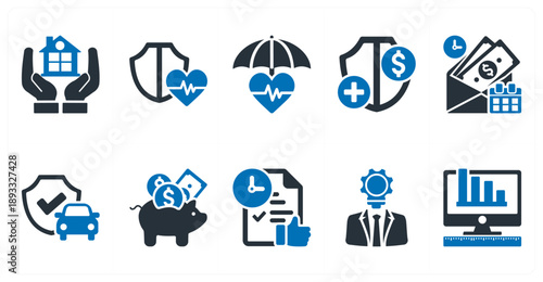 A set of 10 mix icons as home insurance, health insurance, life insurance