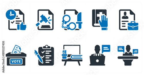 A set of 10 mix icons as finishing work, legal paper, real evidence