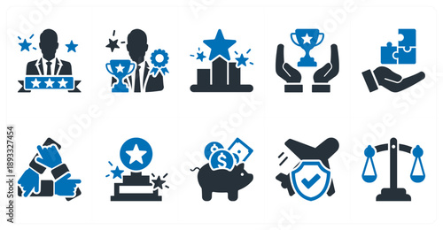 A set of 10 mix icons as promotion, leader, abilities