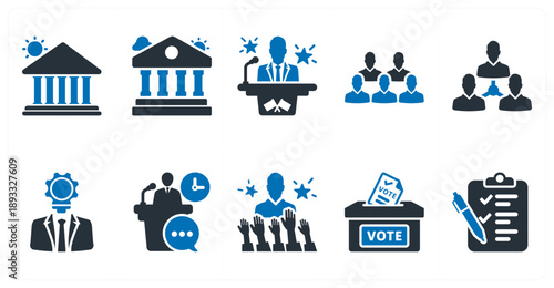 A set of 10 mix icons as court, government building, president