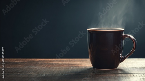 americano. Coffee mug on a dark wooden table in warm morning light. bar promotions, beverage menus, designed for product packaging and bar promotions, enhances appetite appeal.