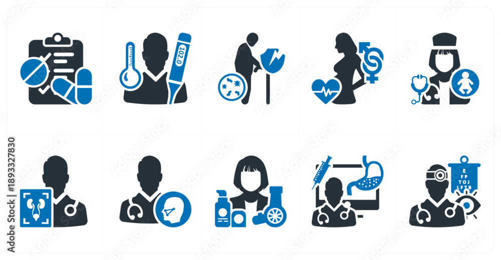 Fototapeta premium A set of 10 mix icons as prescription of medicine, flu, week immune system