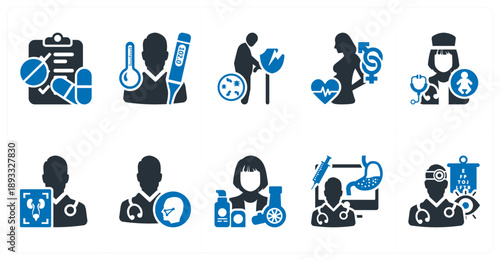 A set of 10 mix icons as prescription of medicine, flu, week immune system