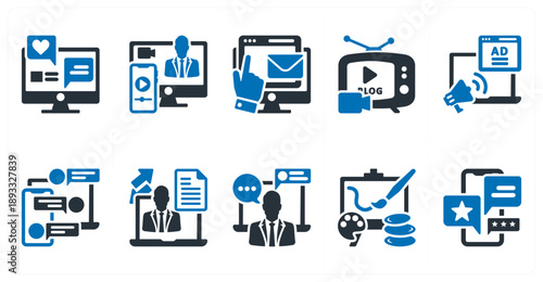 A set of 10 mix icons as social media, live streaming, subscribers