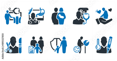 A set of 10 mix icons as endocrinologist, gastroenterologist, family