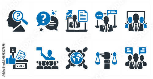 A set of 10 mix icons as psychological problem, ask a question