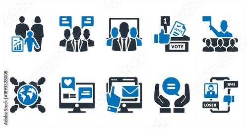 A set of 10 mix icons as family status, group therapy, social class