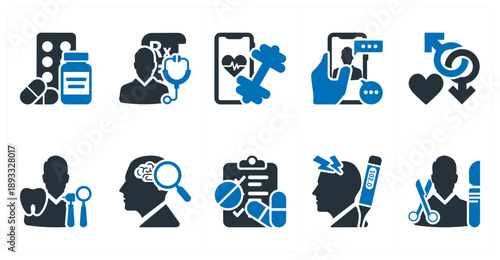 A set of 10 mix icons as medicine, prescription, fitness
