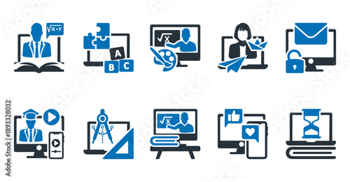 A set of 10 mix icons as formula, learn and play, after school program