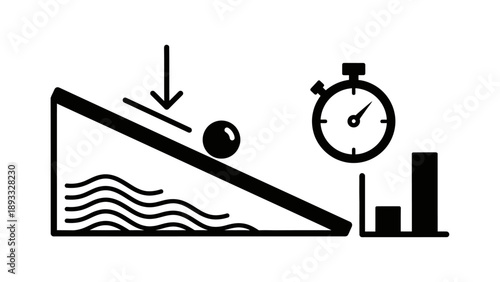 Physics experiment demonstrating gravity and motion with a ball on an inclined plane.