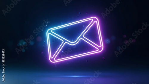 Vibrant Neon Email Envelope Icon Outline Design with Blue and Purple Gradient Glow Effect on Dark Background for Digital Communication