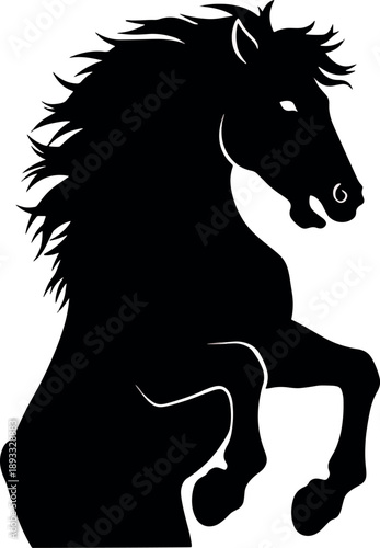 Silhouette Black Horse Rearing on White Background Artistic Style