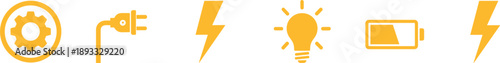 Energy and power related icons set including settings plug lightning bulb battery and electricity symbols illustration