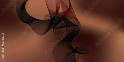 Abstract red background with flowing orange and golden wave lines creates an artistic vector illustration featuring a light curve pattern and textured design element