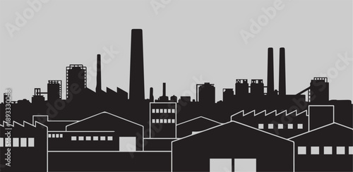 Residential Houses in Industrial Area Silhouette