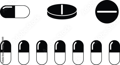 Medicine pills and capsules icons set representing pharmaceuticals dosage treatment healthcare and prescription drug concepts
