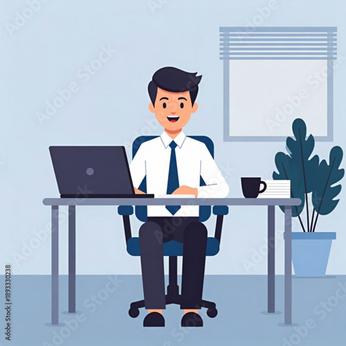 Professional businessman working on laptop at modern office desk