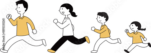 走る家族横向き全身単色