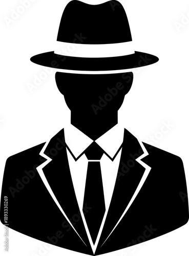 Silhouette of a man in a fedora hat and suit Vector