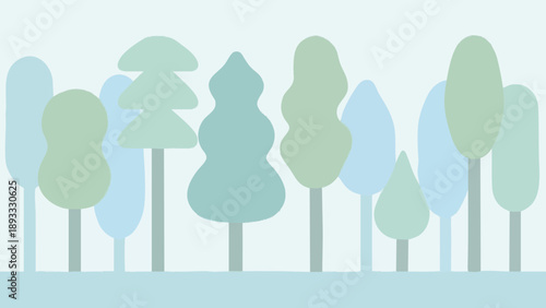 A frame of lush forest. Trees. Message card. Copy space. Simple and charming Scandinavian-style illustration.