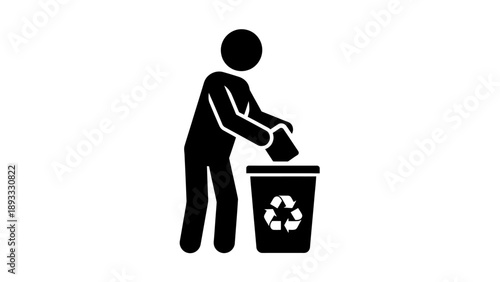 Person throwing trash into recycling bin icon.