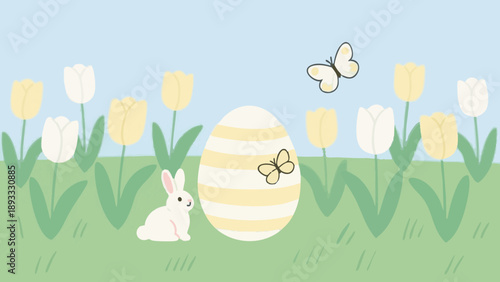 A set of Easter vector elements. Eggs, rabbit, tulips, flowers, curls, candies, muffins, hearts. Perfect for holiday decoration and spring greeting cards
