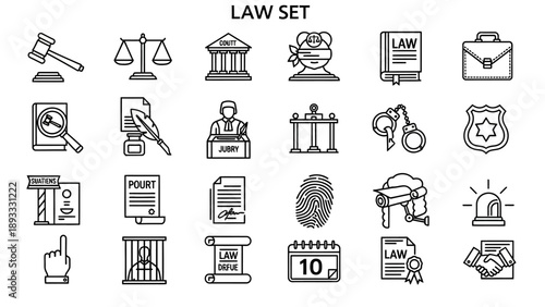 Law Icons Set Justice Symbols Graphics.