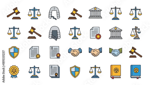 Law Justice Icons Symbols Scales Gavel.