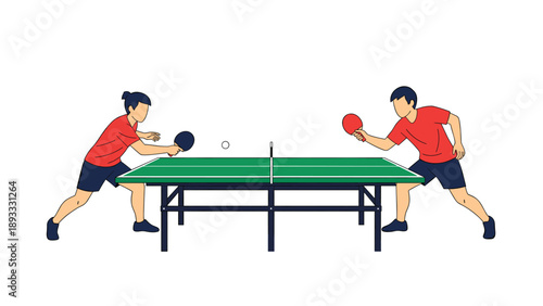 Athletes competing in a fast-paced table tennis match across a professional green table, demonstrating sportsmanship and coordination.