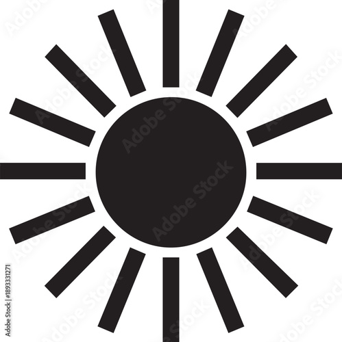 Bright sun symbol with shining rays vector illustration isolated simple weather icon flat design art