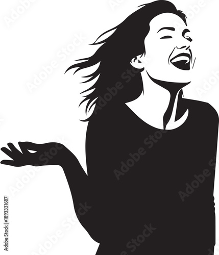 Bild auf Leinwand Happy woman laughing with windblown hair on transparent background vector illust