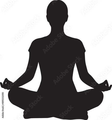 Yoga silhouette illustration vector, person meditating in lotus pose with hands in mudra on transparent background