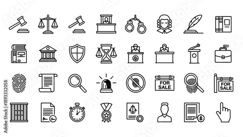 law legal justice icons set.