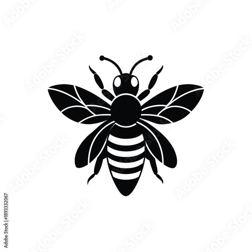 Friendly bee illustration gathering pollen from a flower, conveying themes of nature, pollination, and hard work.