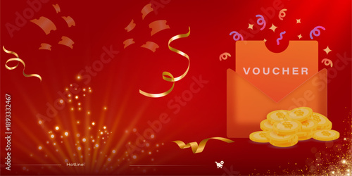 Flash sale banner, Big sale with sparkling lights, gift boxes and gift vouchers. Shopping day promotion, online shopping, special Offer coupon, voucher, banner template.