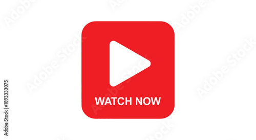 A bright red square displays a white play button and the text watch now below it high quality