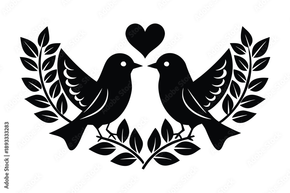 Obraz premium Love Birds Heart Silhouette Vector
