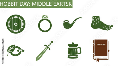 Photos A graphic display of eight icons related to Middleearth and Hobbits set against